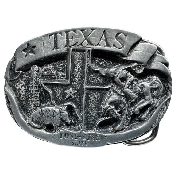 Texas‎ Lone Star Trophy Belt Buckle Antique Nickel 3" x 2" - Picture 5 of 8